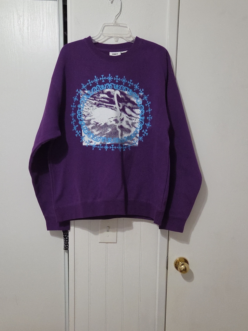 Obey Purple Crewneck with Blue and White Graphic